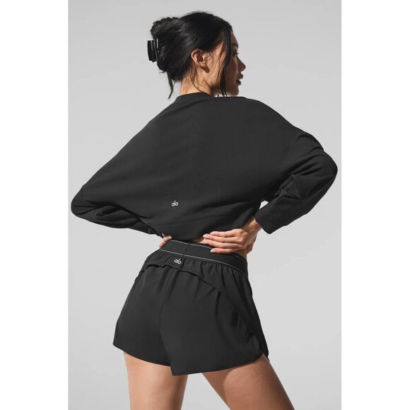 ALO Yoga Cropped Sway Crew Neck Pullover in Black - Picture 3 of 4